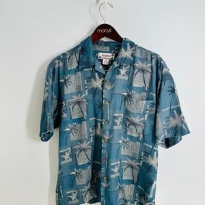 Vintage Summa Hawaiian Silk Tropical‎ Palms Button-Up Shirt Multicolor Size M